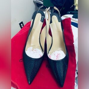 Christian Louboutin Black Textured Slingback Heels